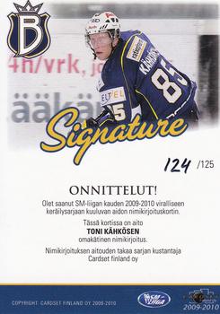 2009-10 Cardset Finland - Signature #NNO Toni Kähkönen Back