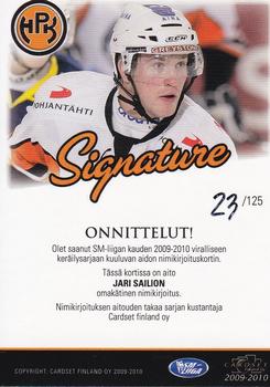 2009-10 Cardset Finland - Signature #NNO Jari Sailio Back