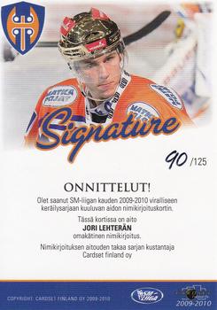 2009-10 Cardset Finland - Signature #NNO Jori Lehterä Back