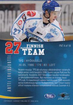 2009-10 Cardset Finland - Finnish National Team 2 #FNT4 Antti Erkinjuntti Back