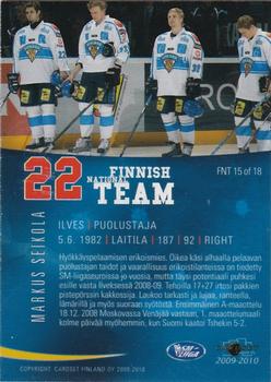 2009-10 Cardset Finland - Finnish National Team 2 #FNT15 Markus Seikola Back