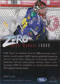 2009-10 Cardset Finland - Zero Goals #ZERO7 Antti Raanta Back