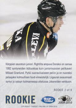 2009-10 Cardset Finland - Rookie #ROOKIE 2 Joonas Donskoi Back