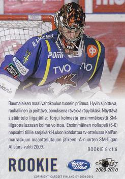 2009-10 Cardset Finland - Rookie #ROOKIE 8 Antti Raanta Back