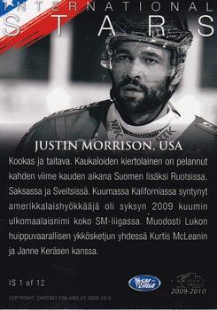 2009-10 Cardset Finland - International Stars 2 #IS1 Justin Morrison Back