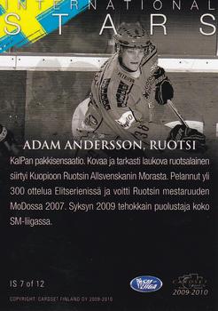 2009-10 Cardset Finland - International Stars 2 #IS7 Adam Andersson Back