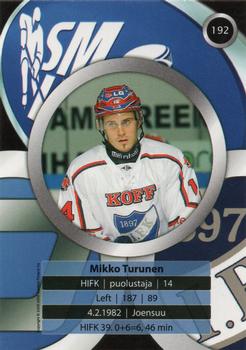 2008-09 Cardset Finland #192 Mikko Turunen Back