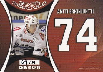 2008-09 Cardset Finland - Cool Numbers Red #CN16 Antti Erkinjuntti Back