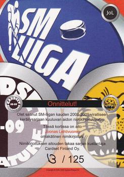 2008-09 Cardset Finland - Signature Sensations #JoL Joonas Lehtivuori Back