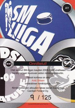 2008-09 Cardset Finland - Signature Sensations #AY Antti Ylönen Back