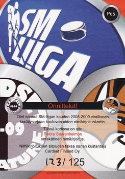 2008-09 Cardset Finland - Signature Sensations #PeS Pekka Saarenheimo Back