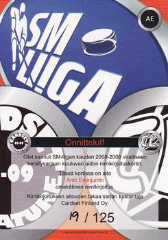 2008-09 Cardset Finland - Signature Sensations #AE Antti Erkinjuntti Back