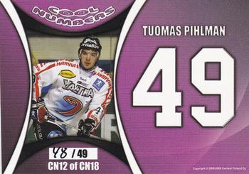 2008-09 Cardset Finland - Cool Numbers Purple #CN12 Tuomas Pihlman Back