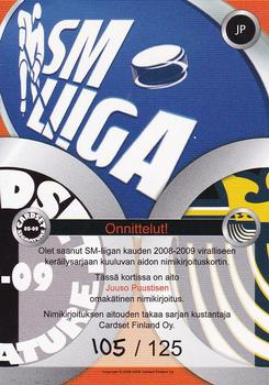 2008-09 Cardset Finland - Signature Sensations 2 #JP Juuso Puustinen Back