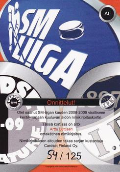 2008-09 Cardset Finland - Signature Sensations 2 #AL Arttu Luttinen Back