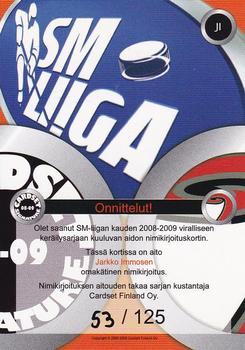 2008-09 Cardset Finland - Signature Sensations 2 #JI Jarkko Immonen Back