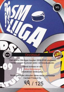2008-09 Cardset Finland - Signature Sensations 2 #MS Mika Strömberg Back
