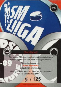2008-09 Cardset Finland - Signature Sensations 2 #MK Marko Kivenmäki Back