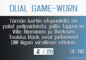 2008-09 Cardset Finland - Show Exclusive Dual Game-Worn Jersey #SE-NR Ville Nieminen / Tuukka Rask Back