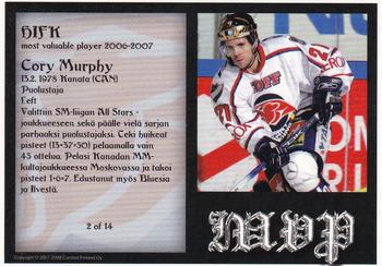 2007-08 Cardset Finland - MVP #2 Cory Murphy Back