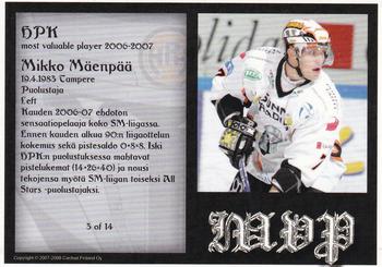 2007-08 Cardset Finland - MVP #3 Mikko Mäenpää Back