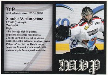 2007-08 Cardset Finland - MVP #6 Sinuhe Wallinheimo Back