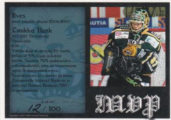 2007-08 Cardset Finland - MVP - Blue #4 Tuukka Rask Back