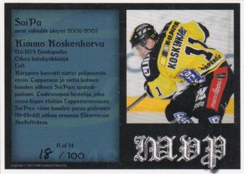 2007-08 Cardset Finland - MVP - Blue #11 Kimmo Koskenkorva Back