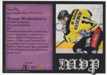 2007-08 Cardset Finland - MVP - Purple #11 Kimmo Koskenkorva Back