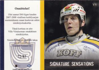 2007-08 Cardset Finland - Signature Sensations #VV Ville Viitaluoma Back
