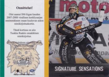 2007-08 Cardset Finland - Signature Sensations #TR2 Tuukka Rask Back