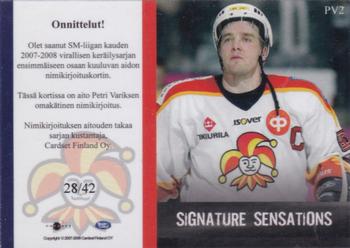 2007-08 Cardset Finland - Signature Sensations #PV2 Petri Varis Back