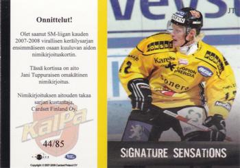 2007-08 Cardset Finland - Signature Sensations #JT Jani Tuppurainen Back