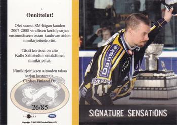 2007-08 Cardset Finland - Signature Sensations #KS Kalle Sahlstedt Back