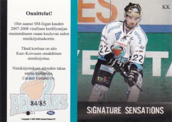 2007-08 Cardset Finland - Signature Sensations #KK Karo Koivunen Back