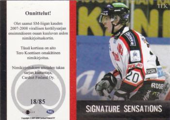 2007-08 Cardset Finland - Signature Sensations #TEK Tero Konttinen Back