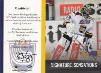2007-08 Cardset Finland - Signature Sensations #JR Jere Myllyniemi Back