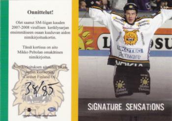 2007-08 Cardset Finland - Signature Sensations #MP Mikko Peltola Back