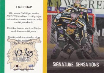 2007-08 Cardset Finland - Signature Sensations #AT Arto Tukio Back