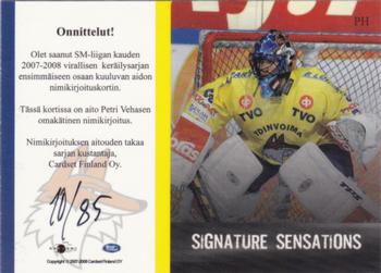 2007-08 Cardset Finland - Signature Sensations #PH Petri Vehanen Back