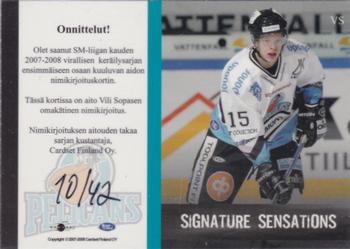 2007-08 Cardset Finland - Signature Sensations #VS Vili Sopanen Back