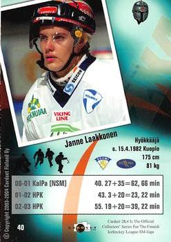 2003-04 Cardset Finland #40 Janne Laakkonen Back