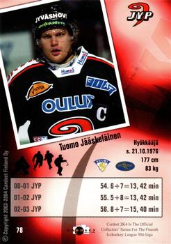 2003-04 Cardset Finland #78 Tuomo Jääskeläinen Back