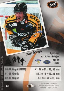 2003-04 Cardset Finland #92 Jussi Jokinen Back