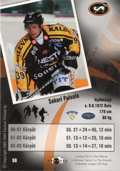 2003-04 Cardset Finland #98 Sakari Palsola Back