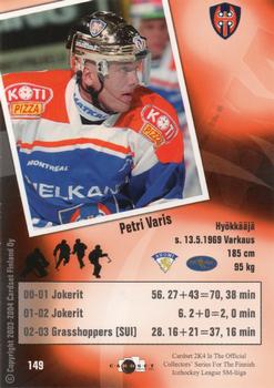 2003-04 Cardset Finland #149 Petri Varis Back