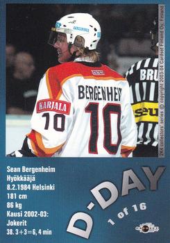 2003-04 Cardset Finland - The D-Day #1 Sean Bergenheim Back