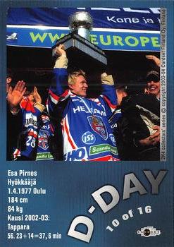 2003-04 Cardset Finland - The D-Day #10 Esa Pirnes Back