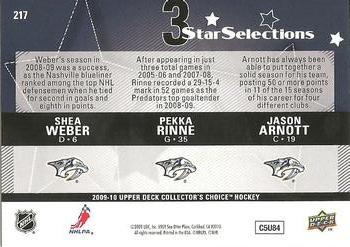 2009-10 Collector's Choice #217 Jason Arnott / Shea Weber / Pekka Rinne Back