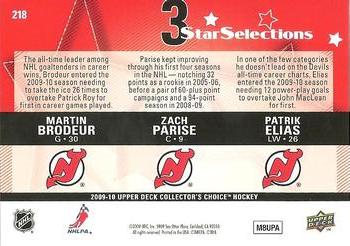 2009-10 Collector's Choice #218 Martin Brodeur / Zach Parise / Patrik Elias Back